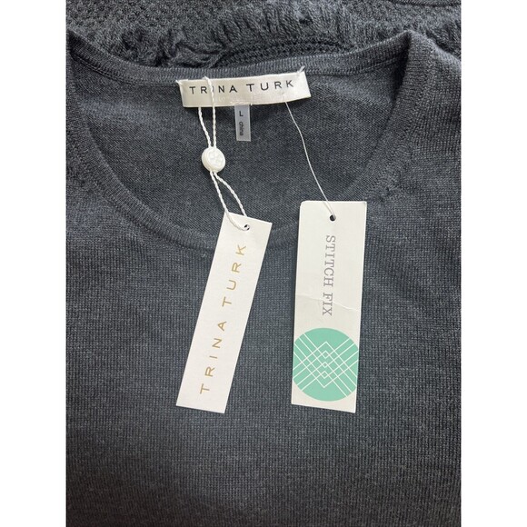 NWT $328 Trina Turk Charcoal Fringe Sass Merino Wool Dress Size Large Lined - Picture 9 of 13